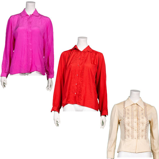 buy vintage unicolor long sleeve blouses in bulk