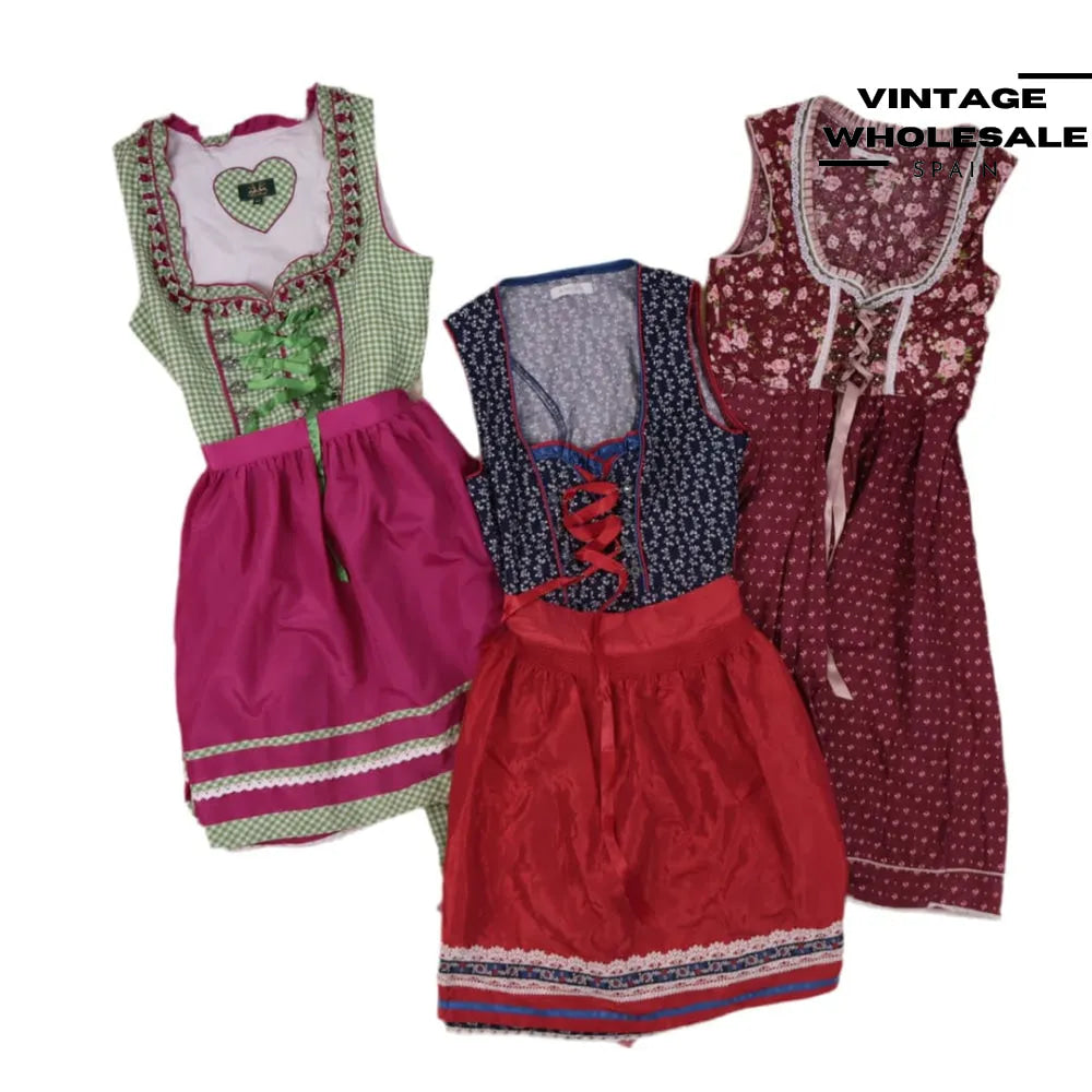Como Nuevo Traje Tradicional Tirolés Vintage Con Flores Dispersas Y Cuello Alto En Marrón